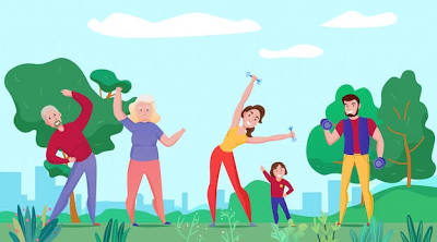 Salud familiar deporte fitness composición horizontal plana con ...